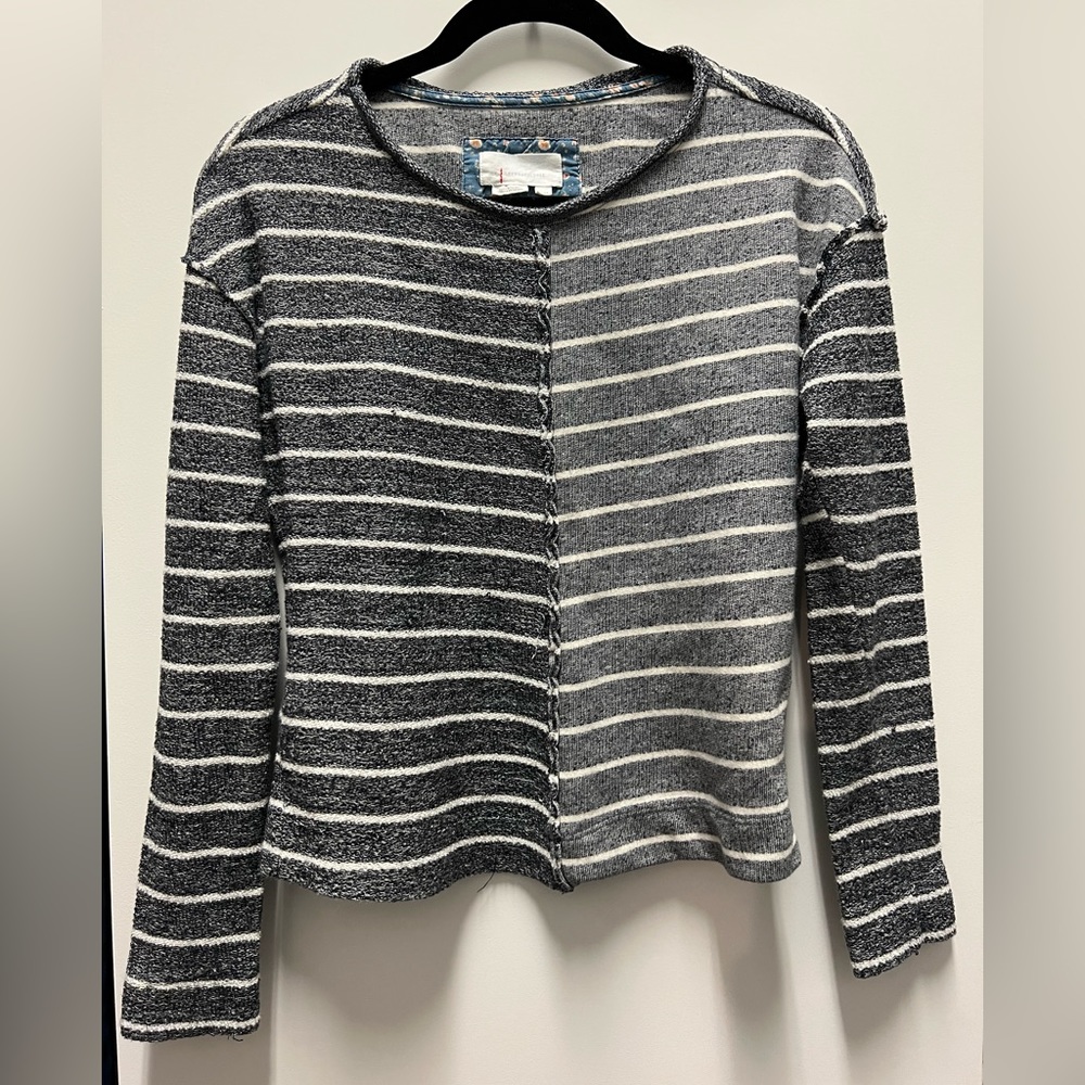 Anthropologie Striped Black & White, Half & Half, Exposed Stitching Sweater - Picture 2 of 7